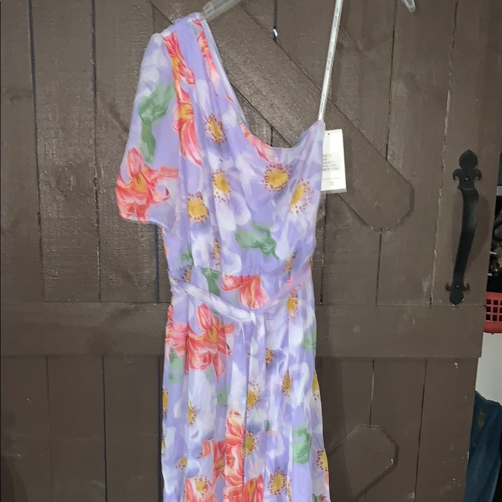Julia Jordan Pink and Blue One Shoulder Sundress